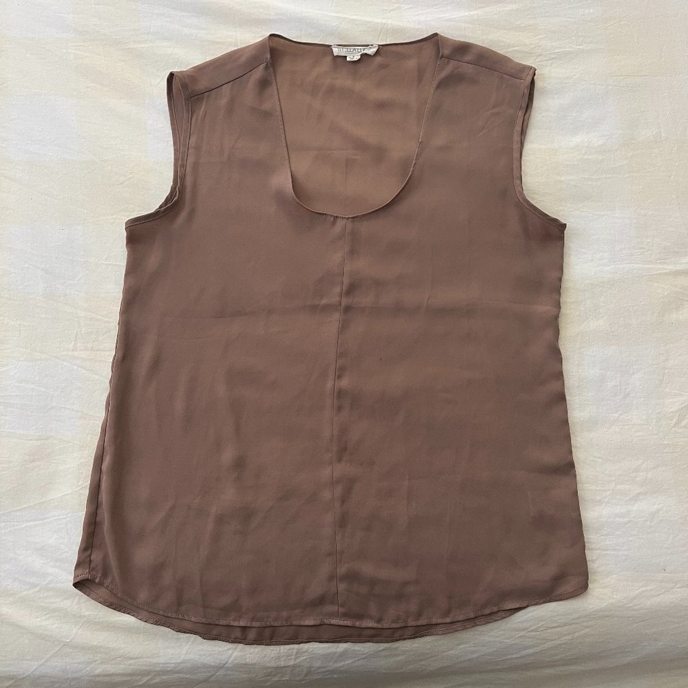 EUC Stella Luce Brown taupe Chiffon Sleeveless Blouse Sz L